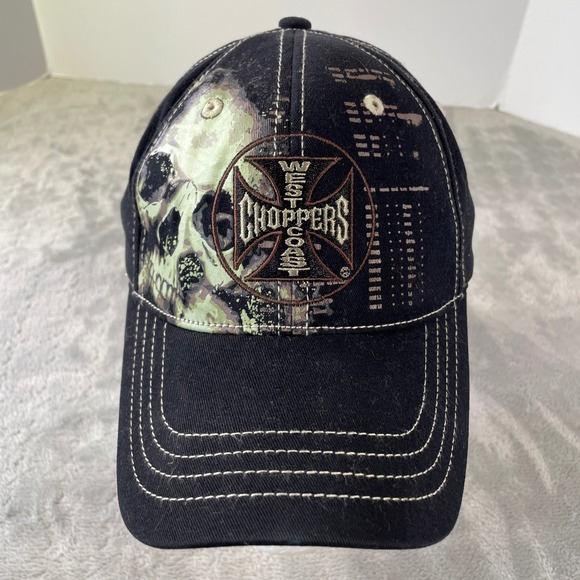 West Coast Choppers Hat Cap Mens Fitted Black Skull Punk Grunge Rock - Picture 1 of 8